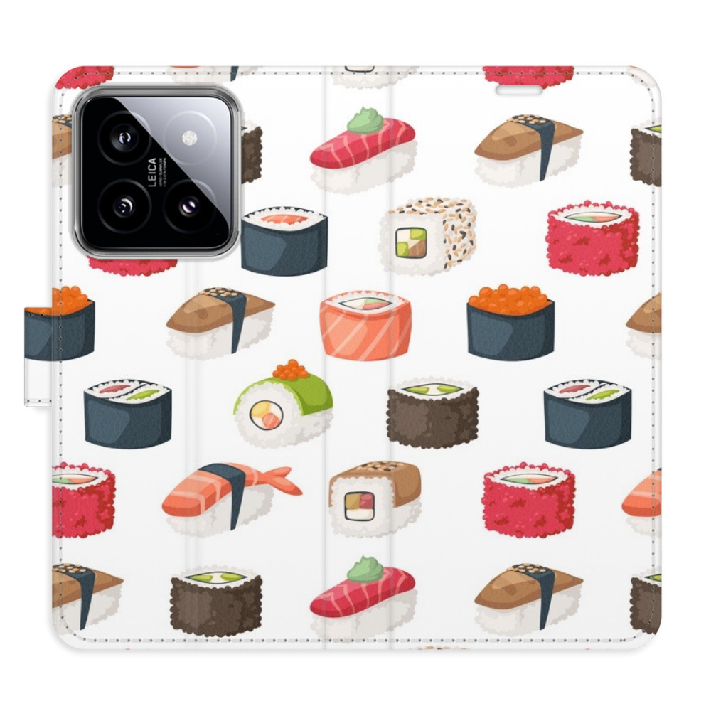 Flip pouzdro iSaprio - Sushi Pattern 02 - Xiaomi 14 s kapsičkami na karty (Flip knížkové pouzdro, kryt, obal iSaprio s přihrádkami na karty a motivem Sushi Pattern 02 pro mobil Xiaomi 14)