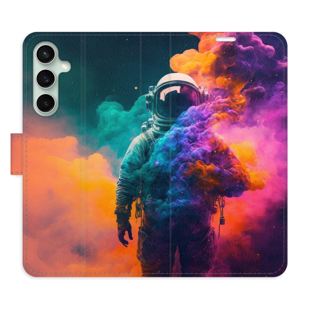 Flip pouzdro iSaprio - Astronaut in Colours 02 - Samsung Galaxy S23 FE s kapsičkami na karty (Flip knížkové pouzdro, kryt, obal iSaprio s přihrádkami na karty a motivem Astronaut in Colours 02 pro mobil Samsung Galaxy S23 FE)