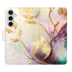 Flip pouzdro iSaprio - Samsung Galaxy S23 FE - Gold Leaves 02 - kapsičky na karty