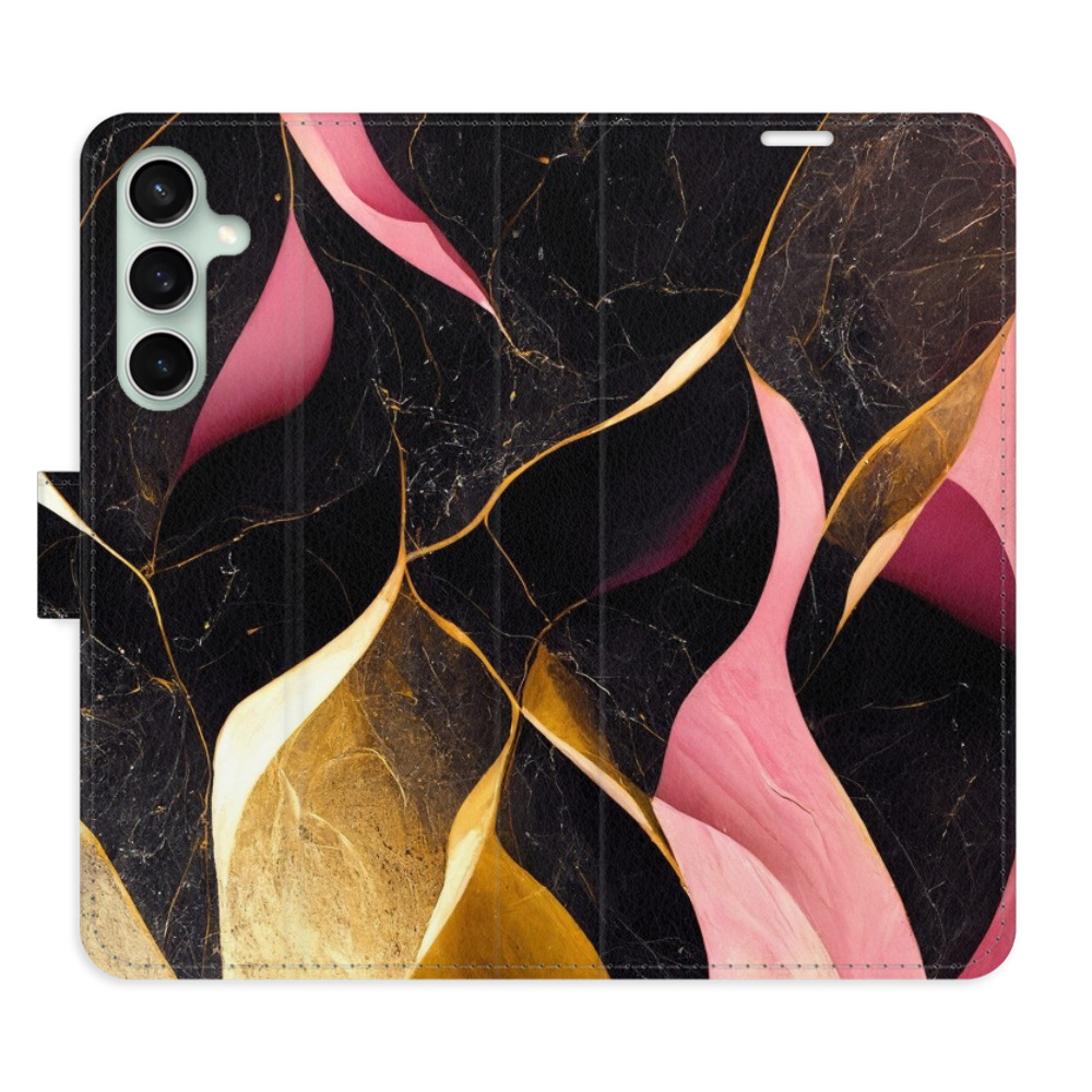 Flip pouzdro iSaprio - Gold Pink Marble 02 - Samsung Galaxy S23 FE s kapsičkami na karty (Flip knížkové pouzdro, kryt, obal iSaprio s přihrádkami na karty a motivem Gold Pink Marble 02 pro mobil Samsung Galaxy S23 FE)