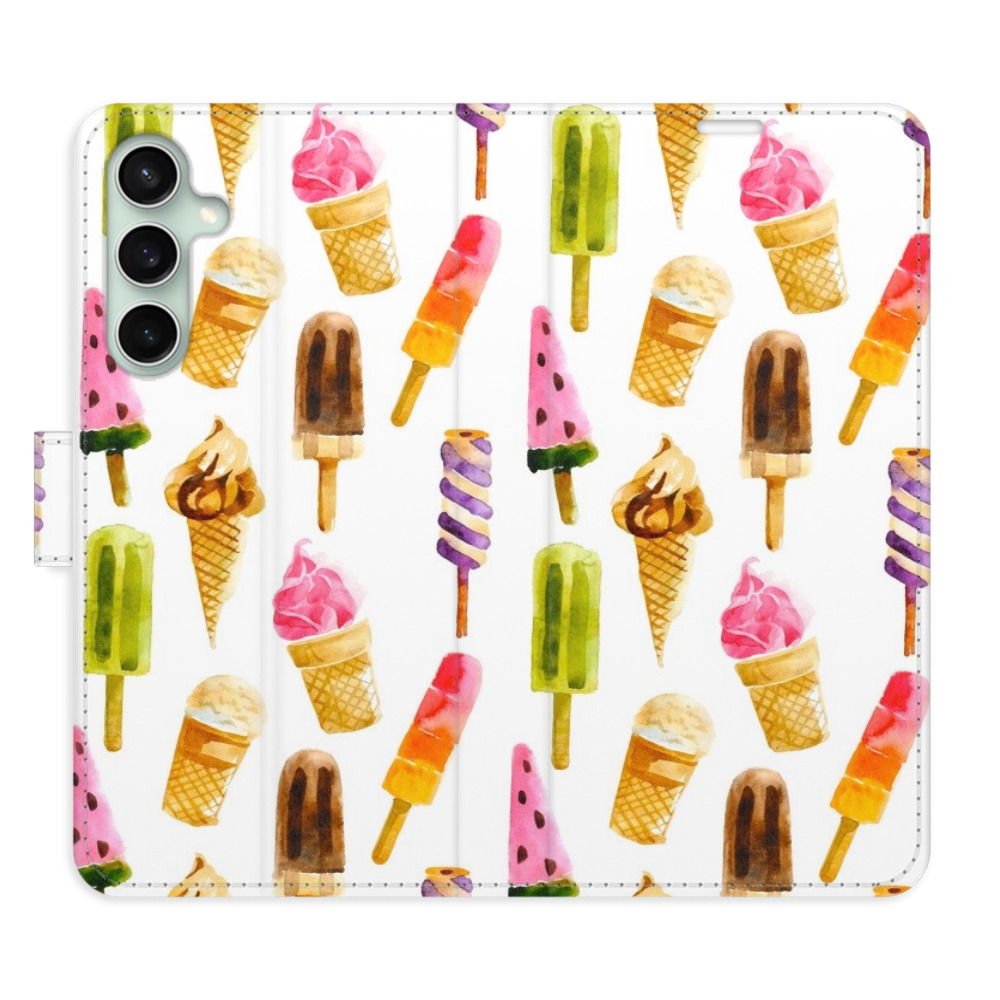Flip pouzdro iSaprio - Ice Cream Pattern - Samsung Galaxy S23 FE s kapsičkami na karty (Flip knížkové pouzdro, kryt, obal iSaprio s přihrádkami na karty a motivem Ice Cream Pattern pro mobil Samsung Galaxy S23 FE)