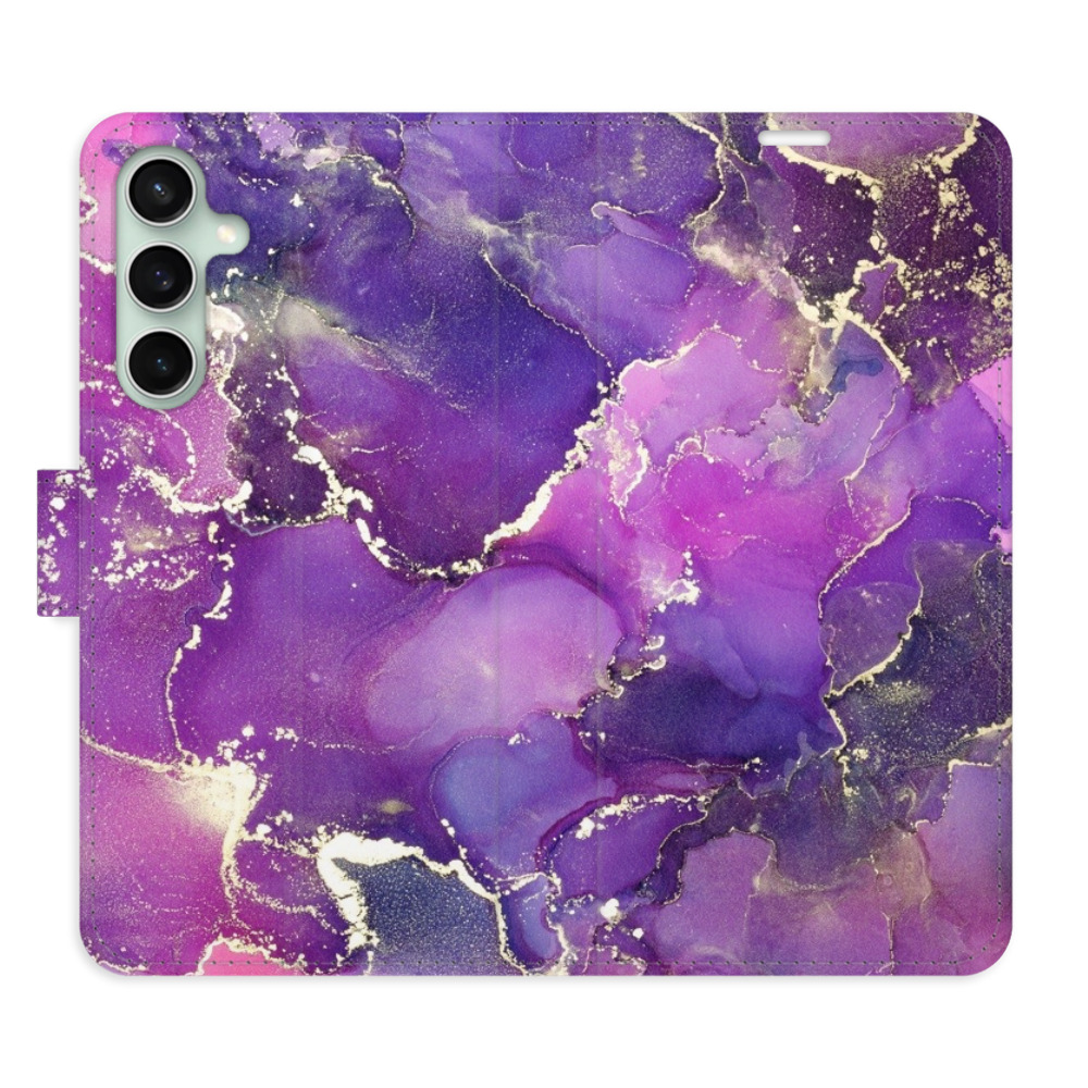 Flip pouzdro iSaprio - Purple Marble - Samsung Galaxy S23 FE s kapsičkami na karty (Flip knížkové pouzdro, kryt, obal iSaprio s přihrádkami na karty a motivem Purple Marble pro mobil Samsung Galaxy S23 FE)