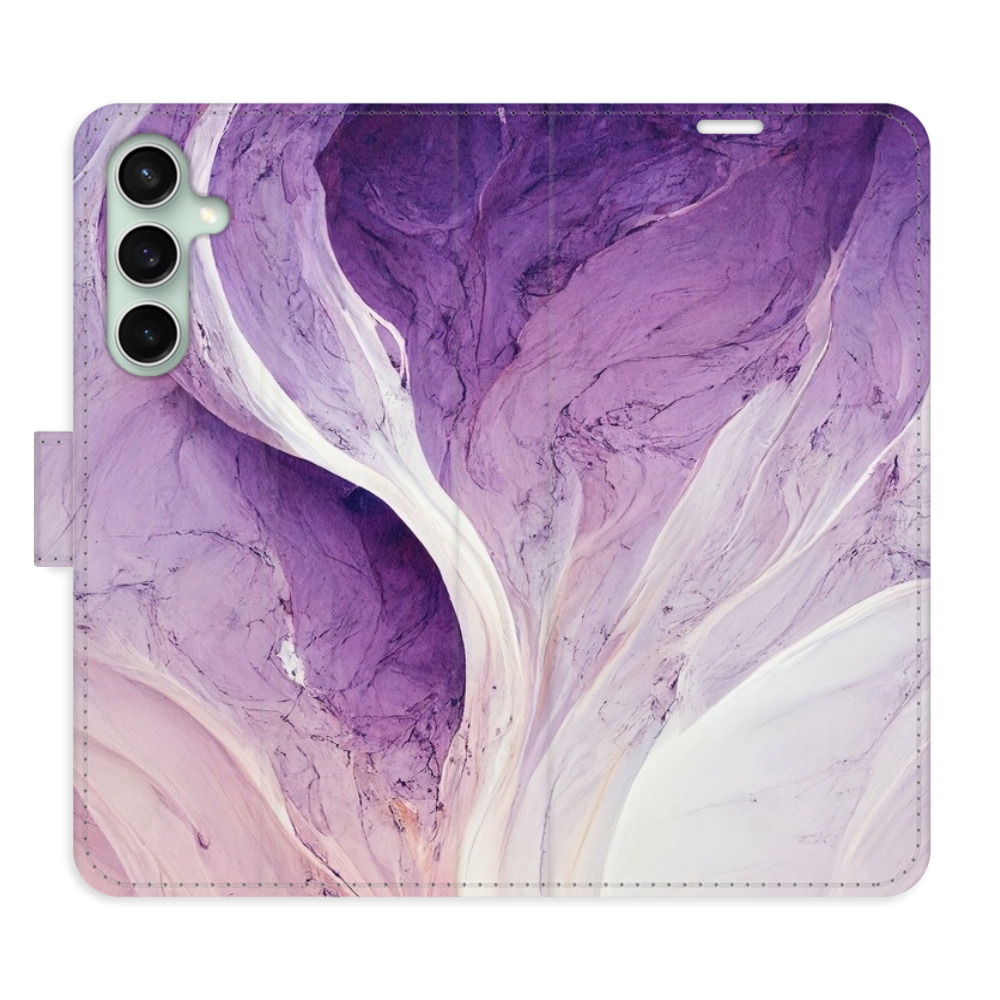 Flip pouzdro iSaprio - Purple Paint - Samsung Galaxy S23 FE s kapsičkami na karty (Flip knížkové pouzdro, kryt, obal iSaprio s přihrádkami na karty a motivem Purple Paint pro mobil Samsung Galaxy S23 FE)