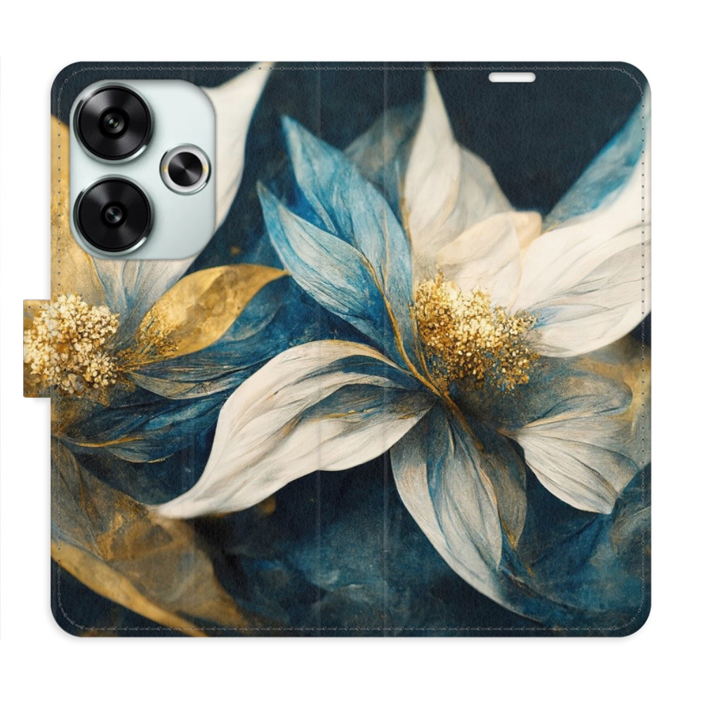 Flip pouzdro iSaprio - Xiaomi Poco F6 - Gold Flowers - kapsičky na karty
