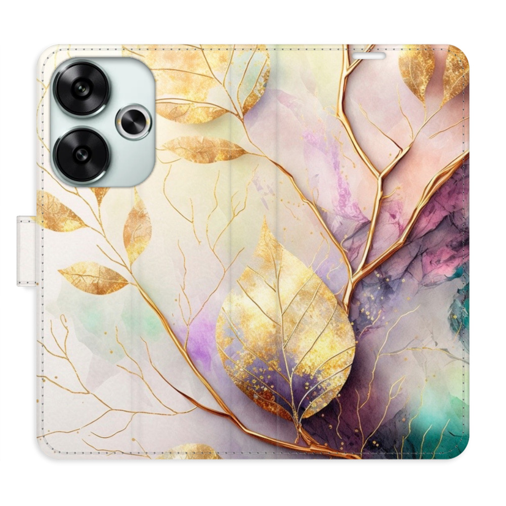 Flip pouzdro iSaprio - Xiaomi Poco F6 - Gold Leaves 02 - kapsičky na karty