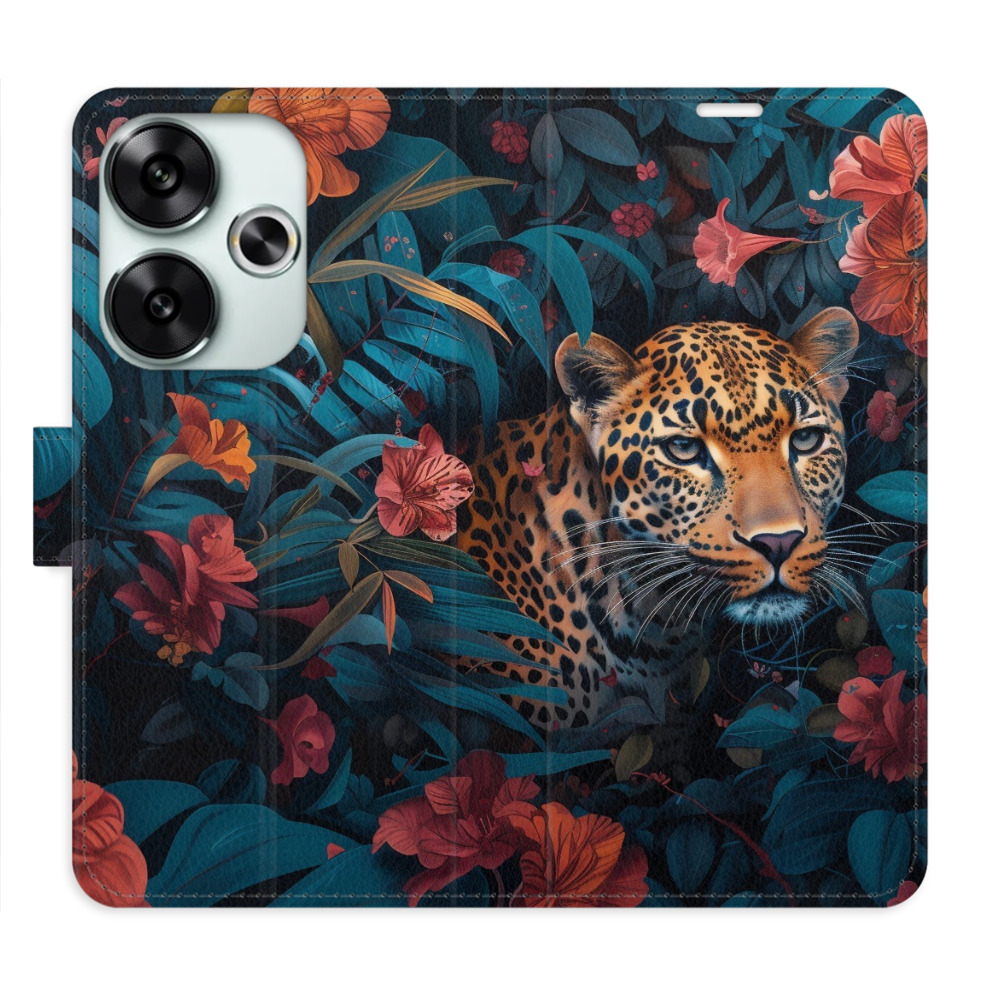 Flip pouzdro iSaprio - Xiaomi Poco F6 - Flower Jaguar 02 - kapsičky na karty