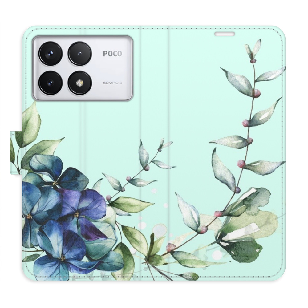 Flip pouzdro iSaprio - Xiaomi Poco F6 Pro - Blue Flowers - kapsičky na karty