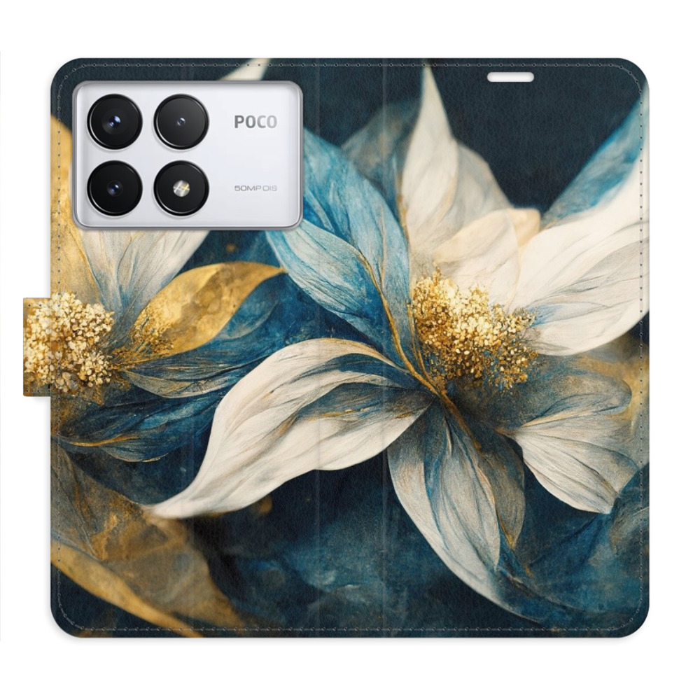 Flip pouzdro iSaprio - Xiaomi Poco F6 Pro - Gold Flowers - kapsičky na karty
