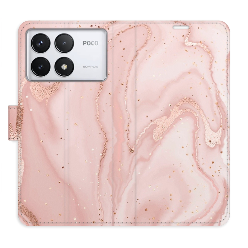 Flip pouzdro iSaprio - Xiaomi Poco F6 Pro - RoseGold Marble - kapsičky na karty
