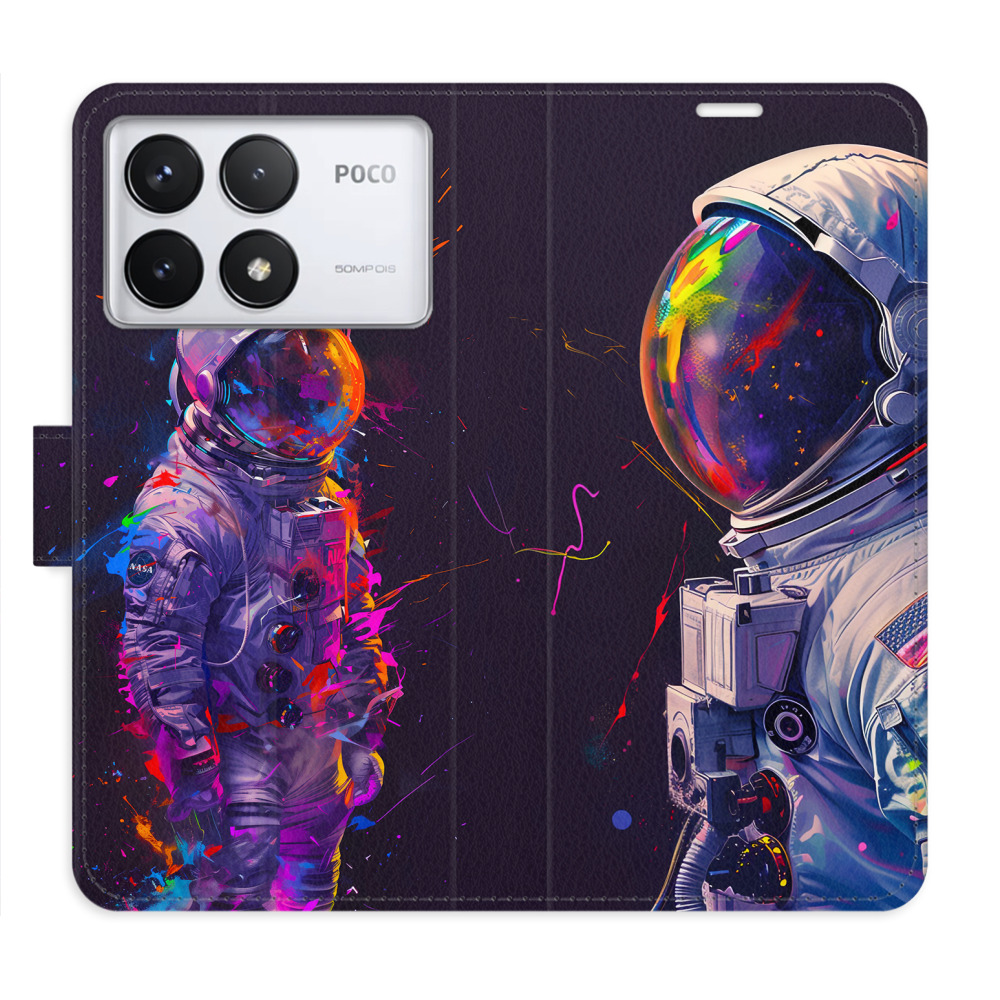 Flip pouzdro iSaprio - Xiaomi Poco F6 Pro - Neon Astronaut 02 - kapsičky na karty