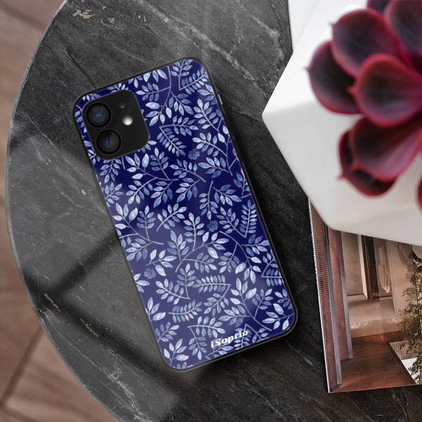 Lesklé pouzdro iSaprio pro Apple iPhone 12 - Blue Leaves 05 - VÝPRODEJ