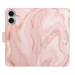 Flip pouzdro iSaprio - Apple iPhone 16 - RoseGold Marble - kapsičky na karty