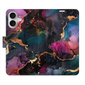 Flip pouzdro iSaprio - Apple iPhone 16 - Dark Marble - kapsičky na karty