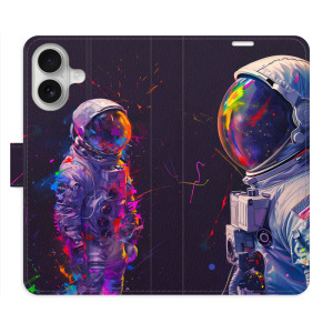 Flip pouzdro iSaprio - Apple iPhone 16 - Neon Astronaut 02 - kapsičky na karty