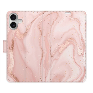 Flip pouzdro iSaprio - Apple iPhone 16 Plus - RoseGold Marble - kapsičky na karty
