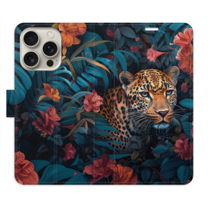 Flip pouzdro iSaprio - Apple iPhone 16 Pro - Flower Jaguar 02 - kapsičky na karty