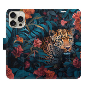 Flip pouzdro iSaprio - Apple iPhone 16 Pro Max - Flower Jaguar 02 - kapsičky na karty