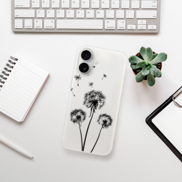 Silikonové pouzdro iSaprio - Apple iPhone 16 - Three Dandelions - black