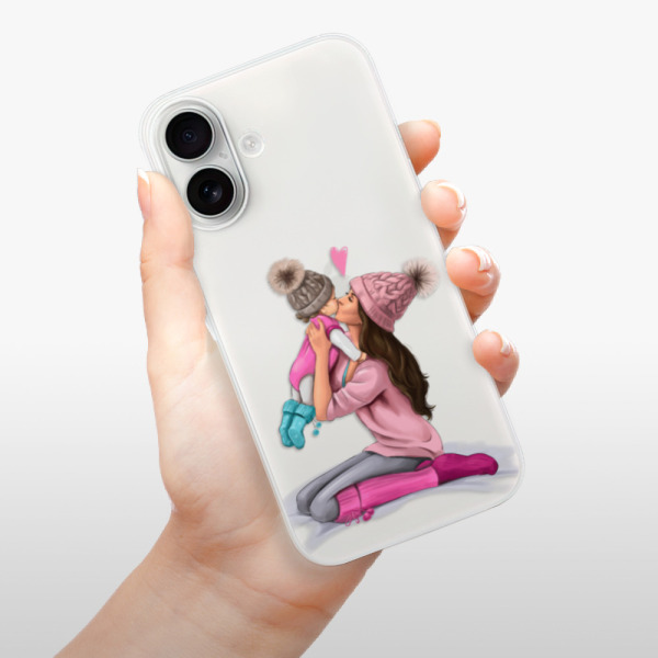 Silikonové pouzdro iSaprio - Apple iPhone 16 - Kissing Mom - Brunette and Girl