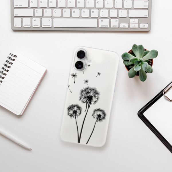 Silikonové pouzdro iSaprio - Apple iPhone 16 Plus - Three Dandelions - black