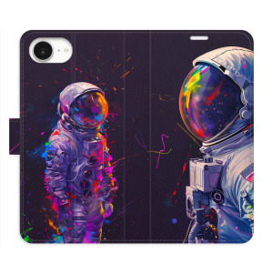 Flip pouzdro iSaprio - Apple iPhone 16e / iPhone 17e - Neon Astronaut 02 - kapsičky na karty