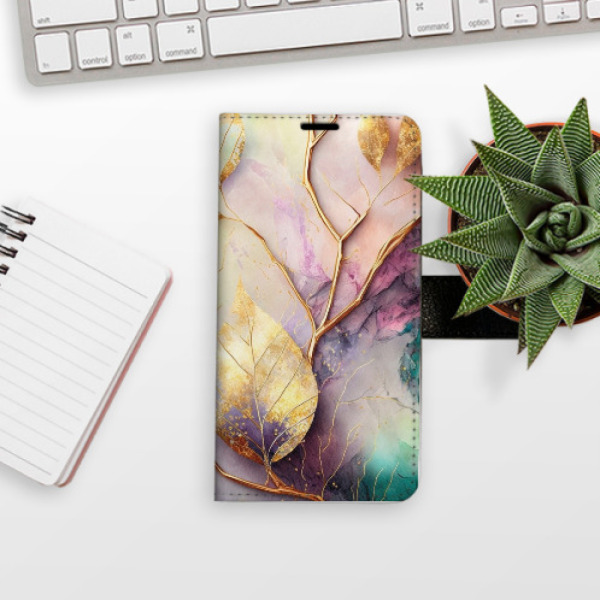 Flip pouzdro iSaprio - Samsung Galaxy S25 Ultra - Gold Leaves 02 - kapsičky na karty