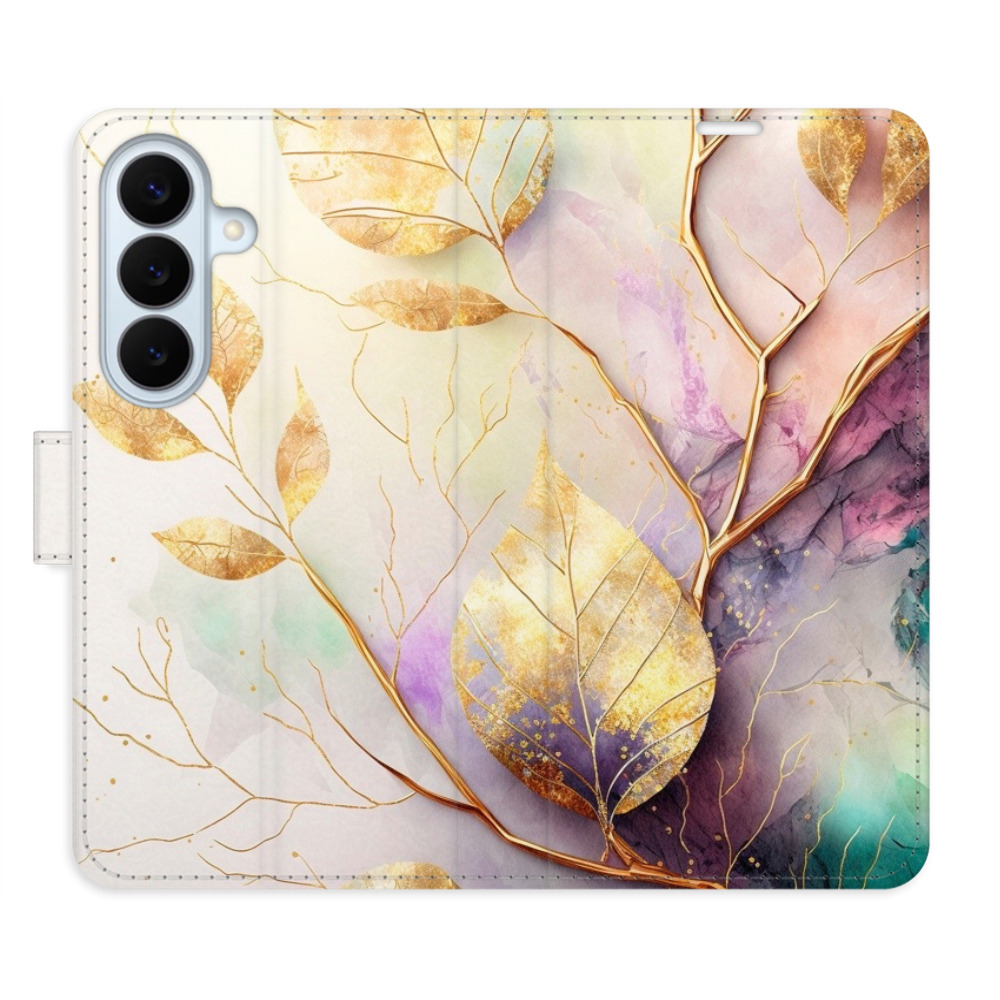 Flip pouzdro iSaprio - Samsung Galaxy S26+ - Gold Leaves 02 s kapsičkami na karty